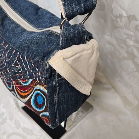 Butterfly Denim Shoulder Bag with  Multicolor Accents - Picture 4 of 8